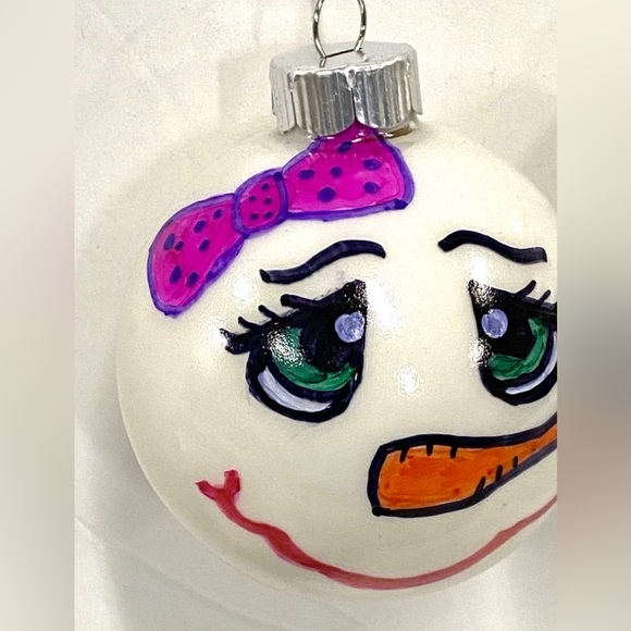 ORIGINAL Hand Painted Alcohol Ink Snow Couple Ornament Set of 2, Christmas Tree - Picture 5 of 8